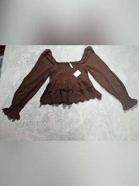 American Eagle Juniors Smocked Corset Crop Top Brown NWT Size Small